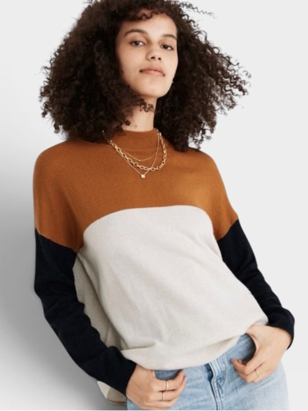 Madewell Colorblock Ashbury Mockneck Sweater, fwool-alpaca XXS new with tags